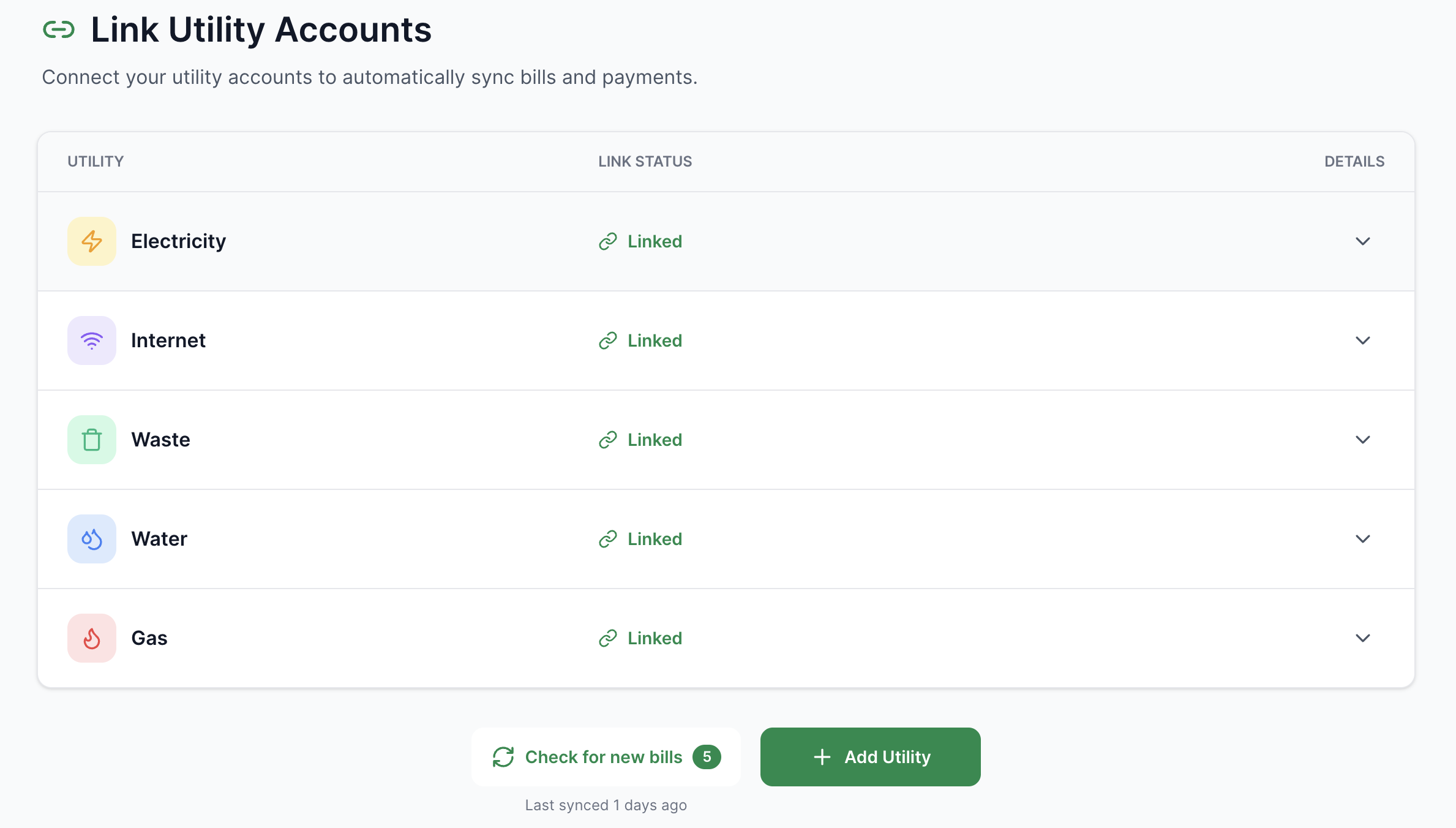 Link Utility Accounts Interface
